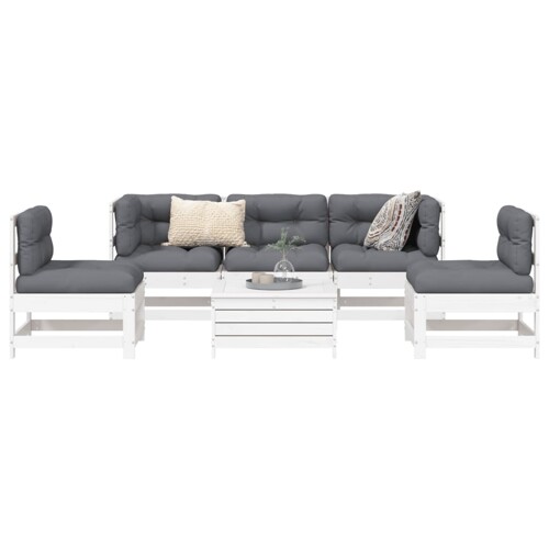 vidaXL 6-dijelni set vrtnih sofa bijeli od masivne borovine
