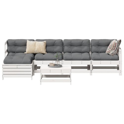 vidaXL 6-dijelni set vrtnih sofa bijeli od masivne borovine