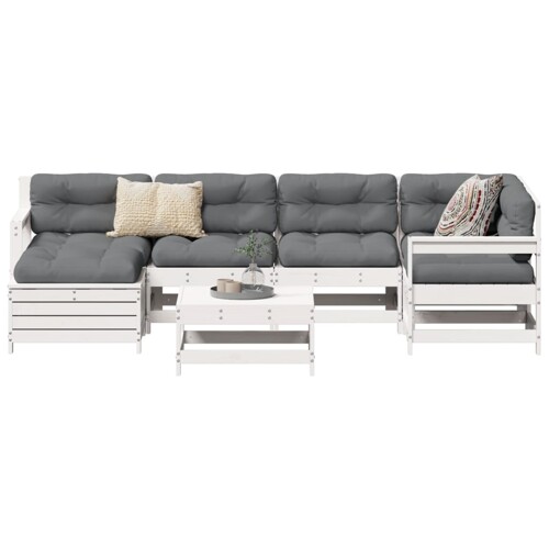 vidaXL 7-dijelni set vrtnih sofa bijeli od masivne borovine