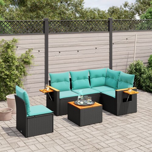 vidaXL 6-dijelni set vrtnih sofa od poliratana s jastucima crni