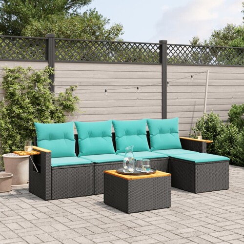 vidaXL 6-dijelni set vrtnih sofa od poliratana s jastucima crni