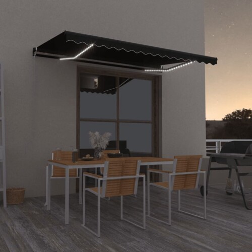 vidaXL Tenda na ručno uvlačenje s LED svjetlima 450 x 350 cm antracit