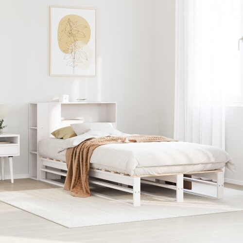 vidaXL Krevet s regalom za knjige bez madraca bijeli 100x200cm od drva