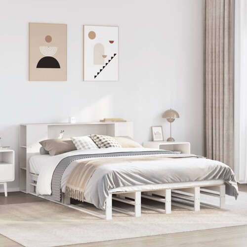 vidaXL Krevet s regalom za knjige bez madraca bijeli 120x200cm od drva