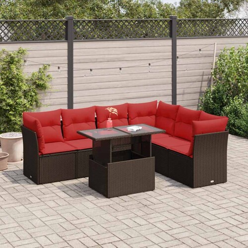 vidaXL 7-dijelni set vrtnih sofa poliratan i bagrem s jastucima sivi