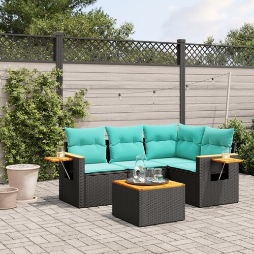 vidaXL 5-dijelni set vrtnih sofa od poliratana s jastucima crni
