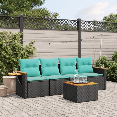 vidaXL 5-dijelni set vrtnih sofa od poliratana s jastucima crni