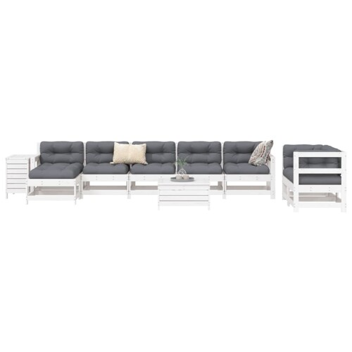 vidaXL 10-dijelni set vrtnih sofa bijeli od masivne borovine