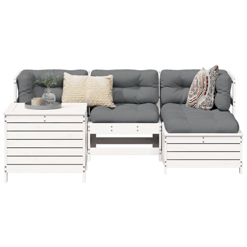 vidaXL 5-dijelni set vrtnih sofa bijeli od masivne borovine