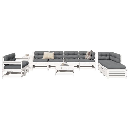 vidaXL 11-dijelni set vrtnih sofa bijeli od masivne borovine