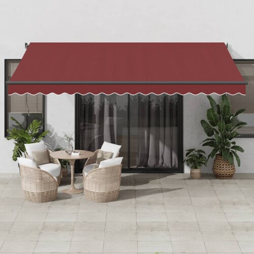 vidaXL Tenda na ručno uvlačenje s LED svjetlima bordo 450 x 350 cm