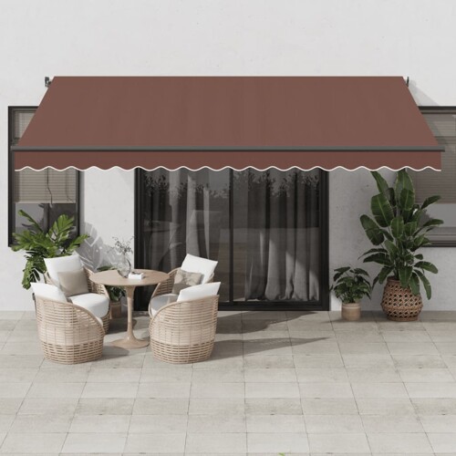vidaXL Tenda na ručno uvlačenje s LED svjetlima smeđa 450 x 350 cm