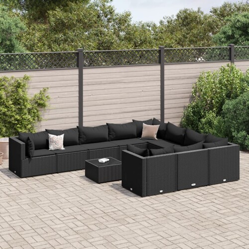 vidaXL 11-dijelni set vrtnih sofa od poliratana s jastucima crni