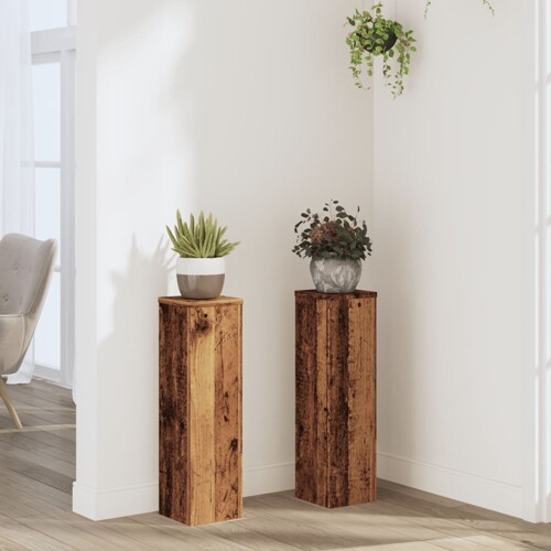vidaXL Stalci za biljke 2 kom boja starog drva 17 x 17 x 60 cm drveni