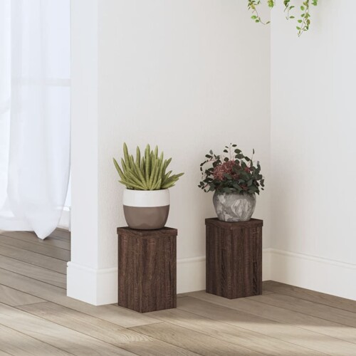 vidaXL Stalci za biljke 2 kom boja smeđeg hrasta 10x10x18 cm drveni