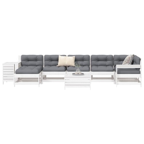 vidaXL 9-dijelni set vrtnih sofa bijeli od masivne borovine