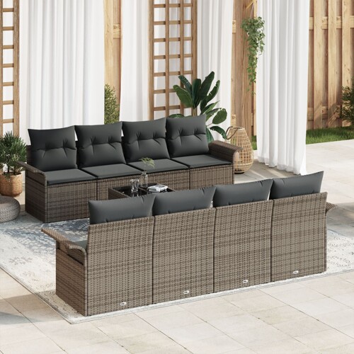 vidaXL vrtni set sofa Set od 7 Siva Ratan, Poliester