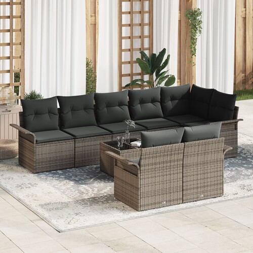 vidaXL Vrtni kauč set Set od 9 Siva Poli ratan Vrtni kauč set