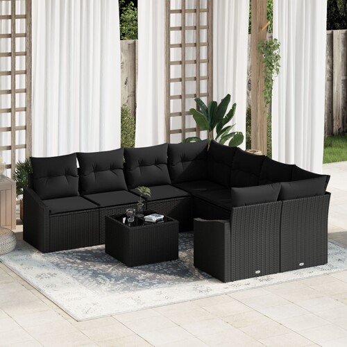 vidaXL set vrtnih sofa 9 dijelova Crna Ratan Sofa za četiri osobe