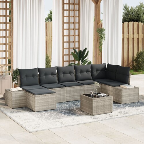 vidaXL Set Vrtnih Sofa Set od 8 Svjetlosiva Ratan, Poliester