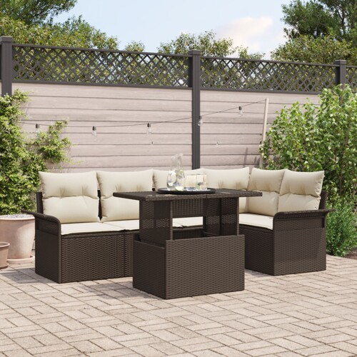 vidaXL Vrtni Sofa Set Set od 6 Smeđa i Krem Poliratan, Poliester