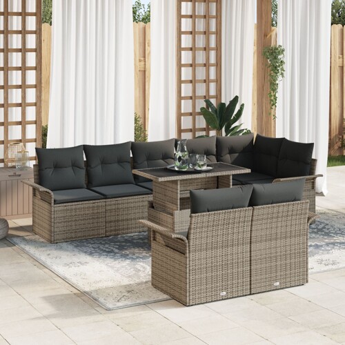 vidaXL Vrtni Sofa Set Set od 9 Siva Ratan Vrtni Stolovi Pravokutni