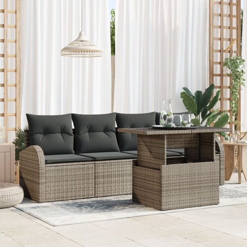vidaXL Vrtna sofa set Set od 5 Siva Ratan, Poliester Vanjski stol