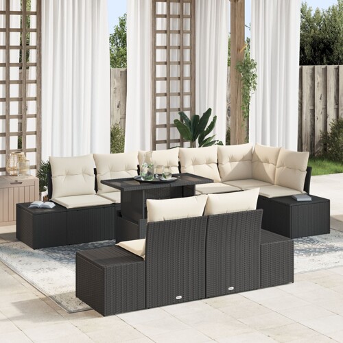 vidaXL Vrtni sofa set Set od 9 Crna i krem