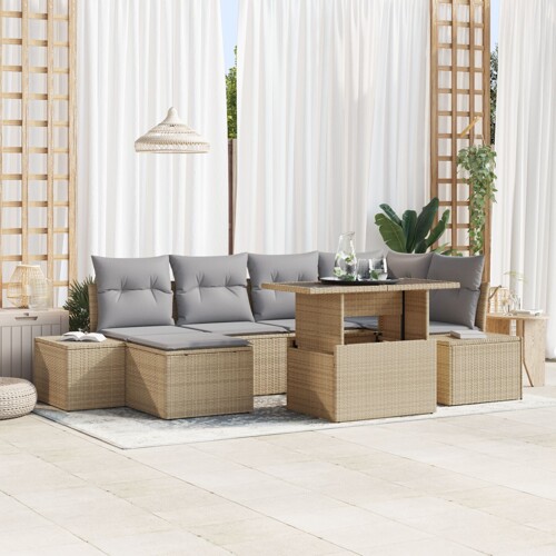 vidaXL dvorišni kauč set Set od 7 Bež Ratan Kutni dvorišni kauč