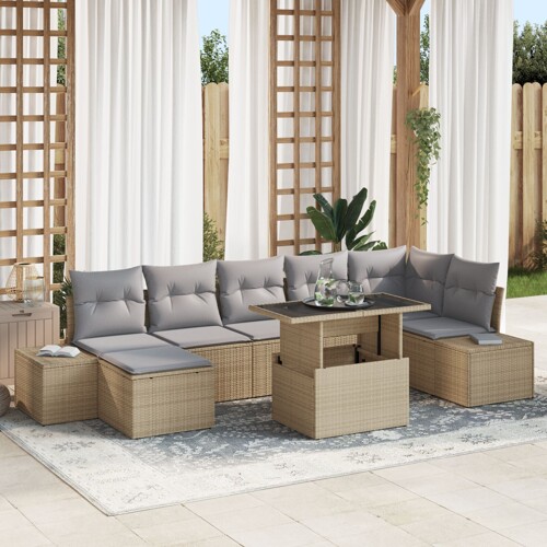vidaXL set vrtnih sofa Set od 8 Siva, Bež Ratan, Poliester