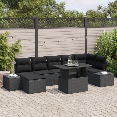 vidaXL Set vrtnog sofa Set od 8 Crna Ratan, poliester jastučići
