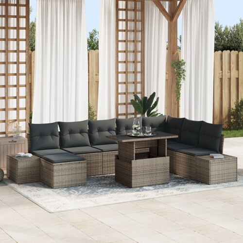 vidaXL Set vrtne sofe 9 dijelova Siva Poli ratan Kutna sofa za vrt