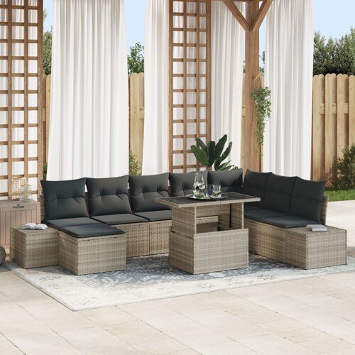 vidaXL Set vrtnih sofa Set od 9 Svijetlosmeđa, crna