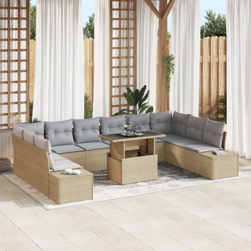 vidaXL vrtna sofa garnitura Set od 11 Bež-tan-siva