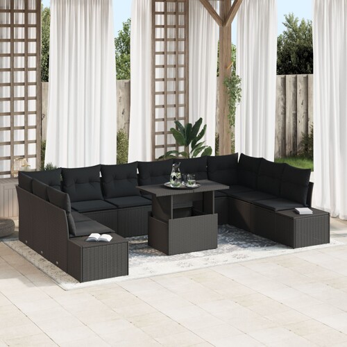 vidaXL set vrtnih sofa set od 11 Crna polietilenski ratan