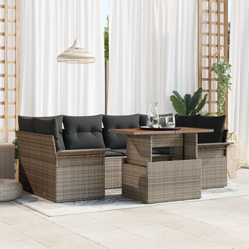 vidaXL Vrtni kauč set Set od 7 Siva Ratan Vrtni kauč set Pravokutni