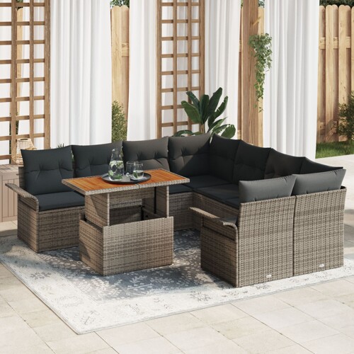 vidaXL vrtni set sofa Set od 9 Siva Ratan Vrtni set sofe Pravokutni