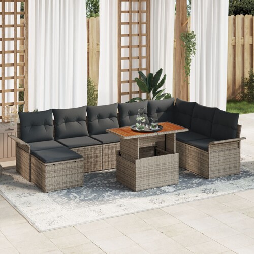 vidaXL vrtni kauč set Set od 9 Siva Ratan Vrtna blagovaonica