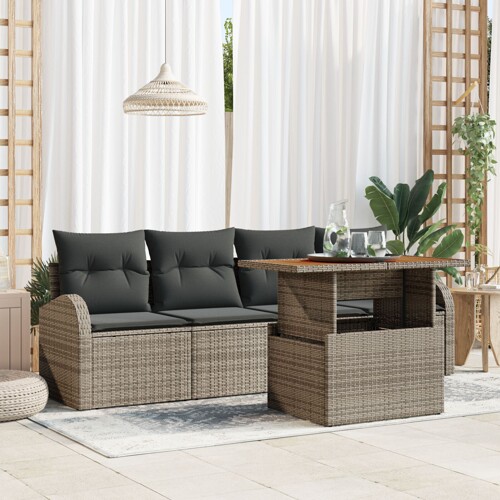 vidaXL Vrtna sofa set Set od 5 Siva Ratan Vrtne sofe Pravokutna
