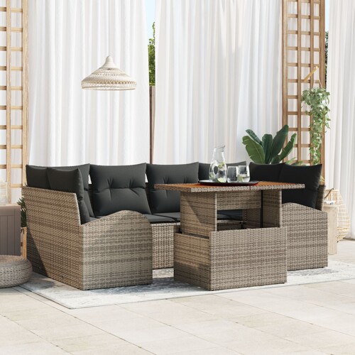 vidaXL Vrtni kauč set Set od 7 Sivi, Crni Aluminij, Olefin