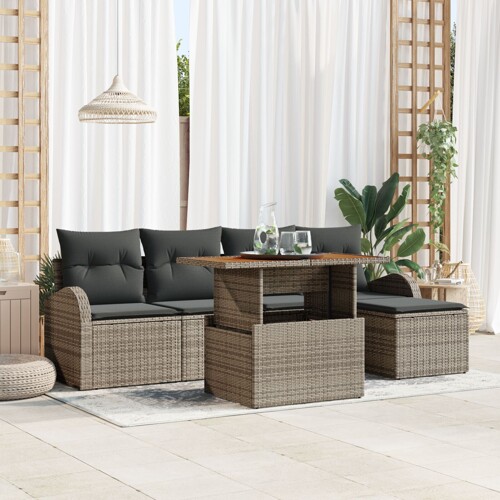 vidaXL set vrtnih sofa Set od 6 Siva Ratan Vanjski set za objedovanje