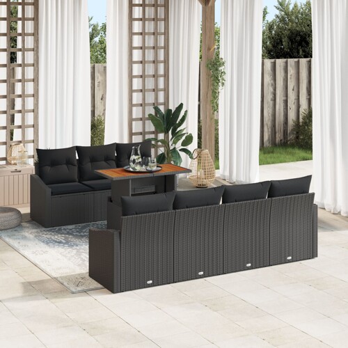 vidaXL Vrtni kauč set Set od 8 Crna Poli ratan Vrtni blagovački set