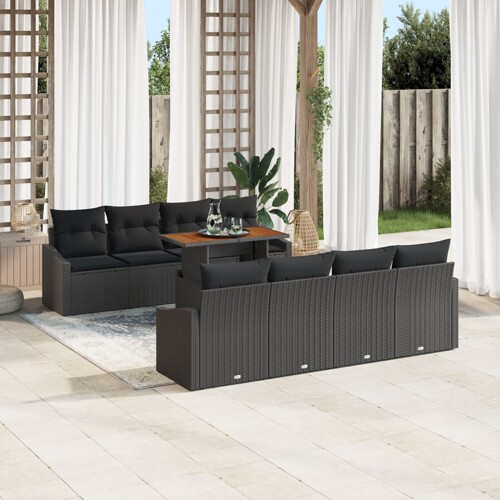 vidaXL Vrtna sofa set Set od 7 Crna Ratan Vrtna sofa Pravokutna