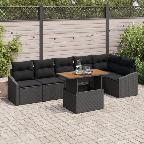 vidaXL set vrtnih sofa Set od 7 Crna Ratan