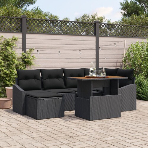 vidaXL vrtna sofa set Set od 7 Crna Ratan Vrtni blagovaonski set