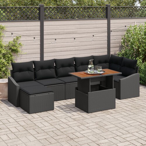 vidaXL vrtni set za sofu Set od 8 Crna Poli ratan