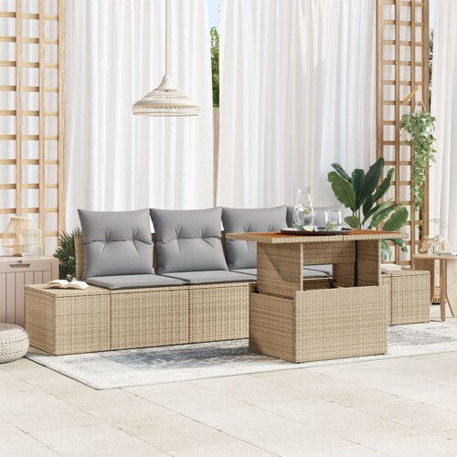 vidaXL set vrtnih sofa Set od 5 Bež Ratan Set za obedovanje u vrtu
