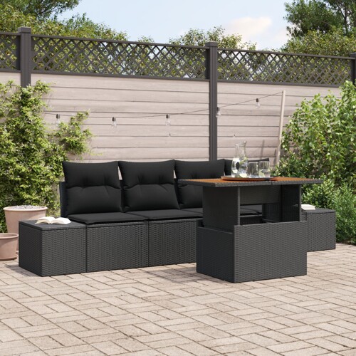 vidaXL Vrtni set sofa Set od 5 Crna Ratan, Tkanina