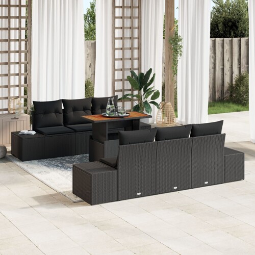 vidaXL Vrtna sofa set Set od 7 Crna Ratan Vanjski stol Pravokutni