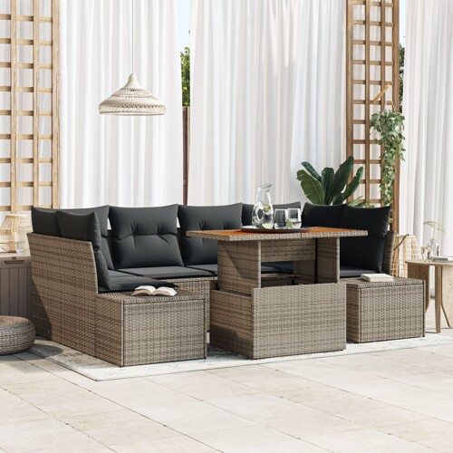 vidaXL Vrtna sofa set Set od 7 Siva, Ratan Polietilenski ratan, Polikoton
